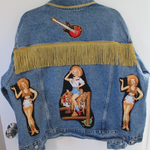 Cowgirl Chic Fringed Western Jean Jacket! Vintage Pin-up Girls XXL - Picture 11 of 14